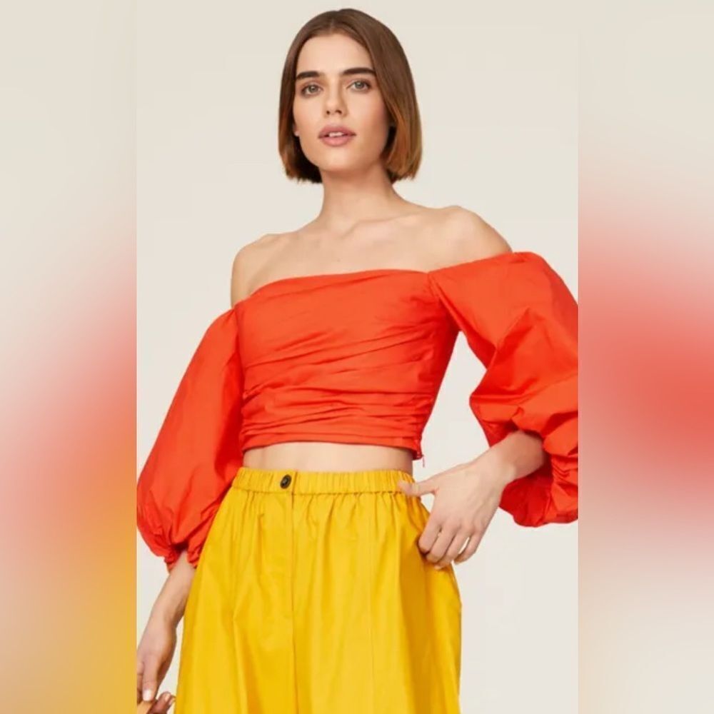 Tanya Taylor Alondra Puff Sleeve Cotton Crop Top Size 6
